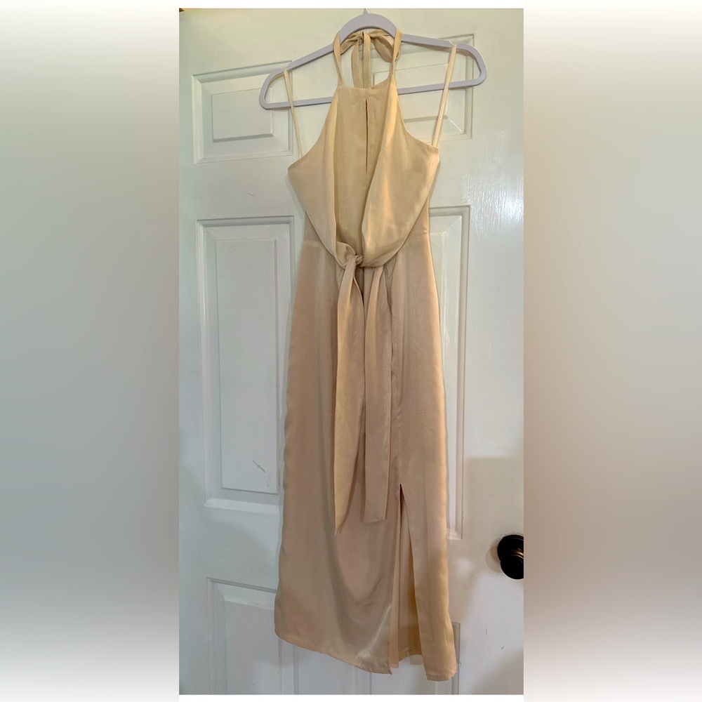 House of Harlow Revolve women’s long maxi dress small beige champagne gold